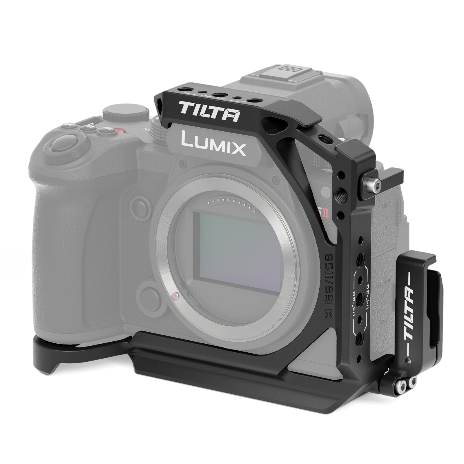 Tilta Half Camera Cage Compatible with Lumix S5 II/IIX Filmmaking Kit with HDMI USB-C Cable Clamp - Black TA-T50-HCC-B