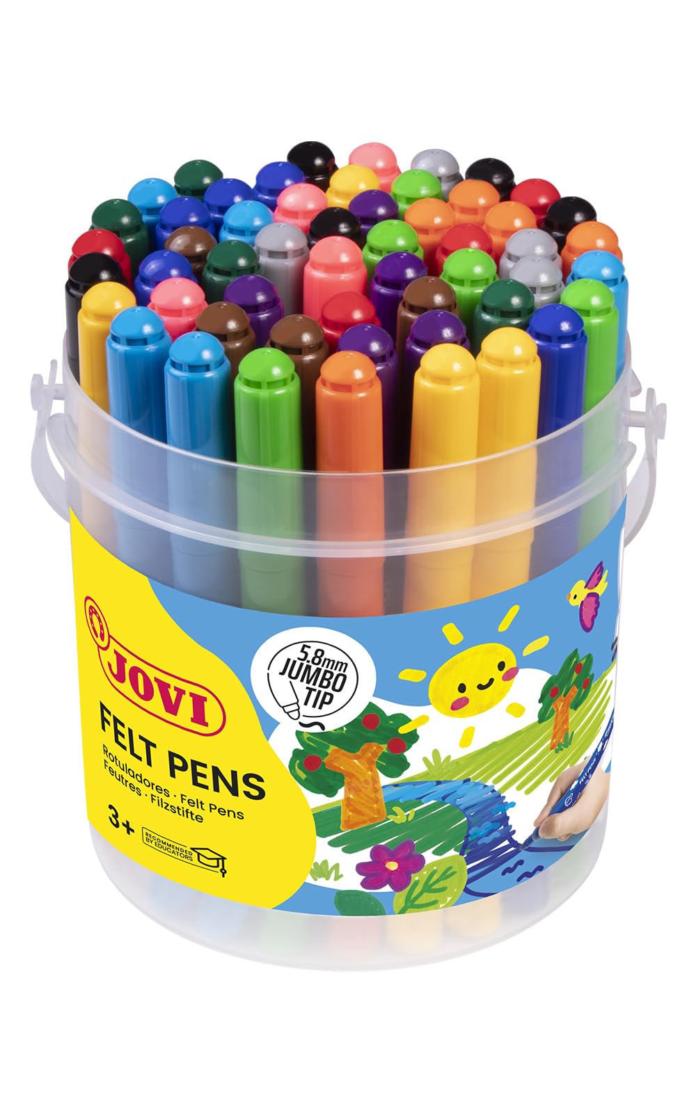 Jovi Thick Felt-Tip Pens, 5.8 mm Line Width, Washable, Pressure-Resistant Tip, Box of 48, Assorted