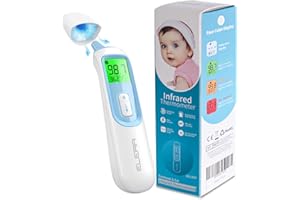 Ear Thermometer for Baby, ELERA Infrared LCD Thermometer with Automatic Switching Mode of Ear & Forehead, 1s Measurement, 4 Color Backlight Display with Fever Indicator