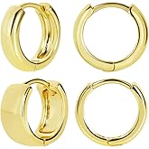 FAMARINE 2 Pairs 14K Gold Plated Hoop Earrings for Women, Minimalist Dainty Hoop Earrings for Girls, Gold and Silver