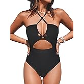 CUPSHE Women's One Piece Swimsuit Plunge Neckline Cutout Criss Cross Bathing Suit