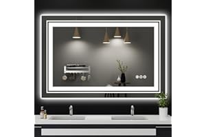 Snowdool LED Bathroom Mirror, 48"X32" with Front and Backlit, Anti-Fog, Large Bathroom Vanity Mirror for Wall, Memory Function, Stepless Dimmable, Tempered Glass (Horizontal/Vertical)