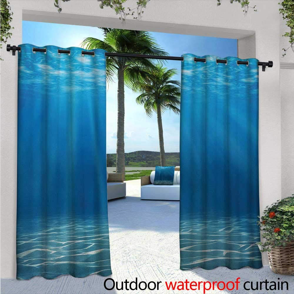 Ocean Patio Curtains Sealife Theme with Sea Animals Shells Stars and Striped Backdrop Art Outdoor Curtain for Patio,Outdoor Patio Curtains W108 x L84 Golden Navy Blue and White