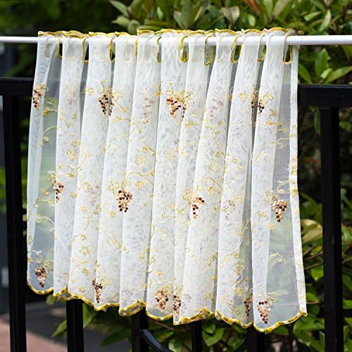 WeMay Panel Flower Embroidery Pastoral Style Cafe Curtain Kitchen Curtain Floral Window Curtain Valance,18X60 inch,Grape