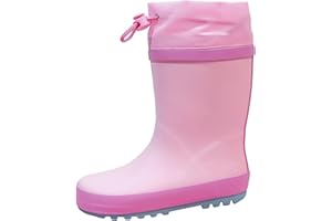 WTW Fleece Lined Todder Kids Rubber Rain Boots - Waterproof Warm Winter Outdoor Shoes for Girls Boys, Adjustable Drawstring, Non-Slip for Hiking and Adventures