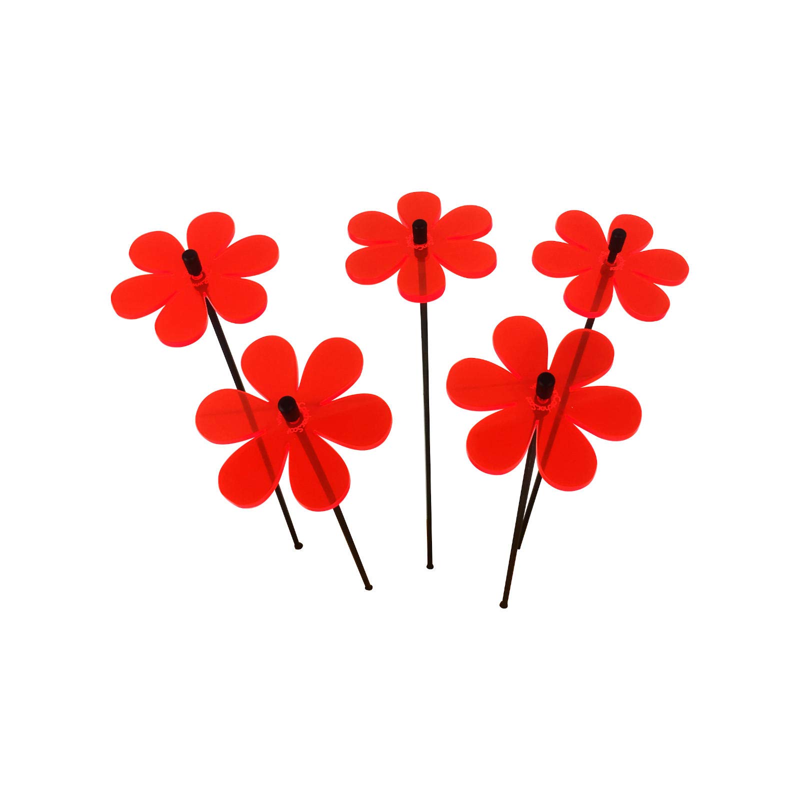 Set of 5 Daisy Sun Catcher Garden Decor Decorative Ornamental Garden Stakes 25cm, 10 inch high Outdoor Yard Accessory Lovely Gardeners Gift, Colour:fluorescent Red