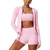 2 Piece Workout Sets for Women High Waisted Shorts Long Sleeve Athletic UPF 50+ Jacket Gym Yoga Outfit