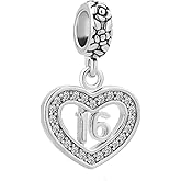 Luluadorn Love Heart Charm for Bracelets Women Couple Nurse Love 16 18 Day Key Dangle Rose Gold Gift Clear CZ for Family Birthday Christmas