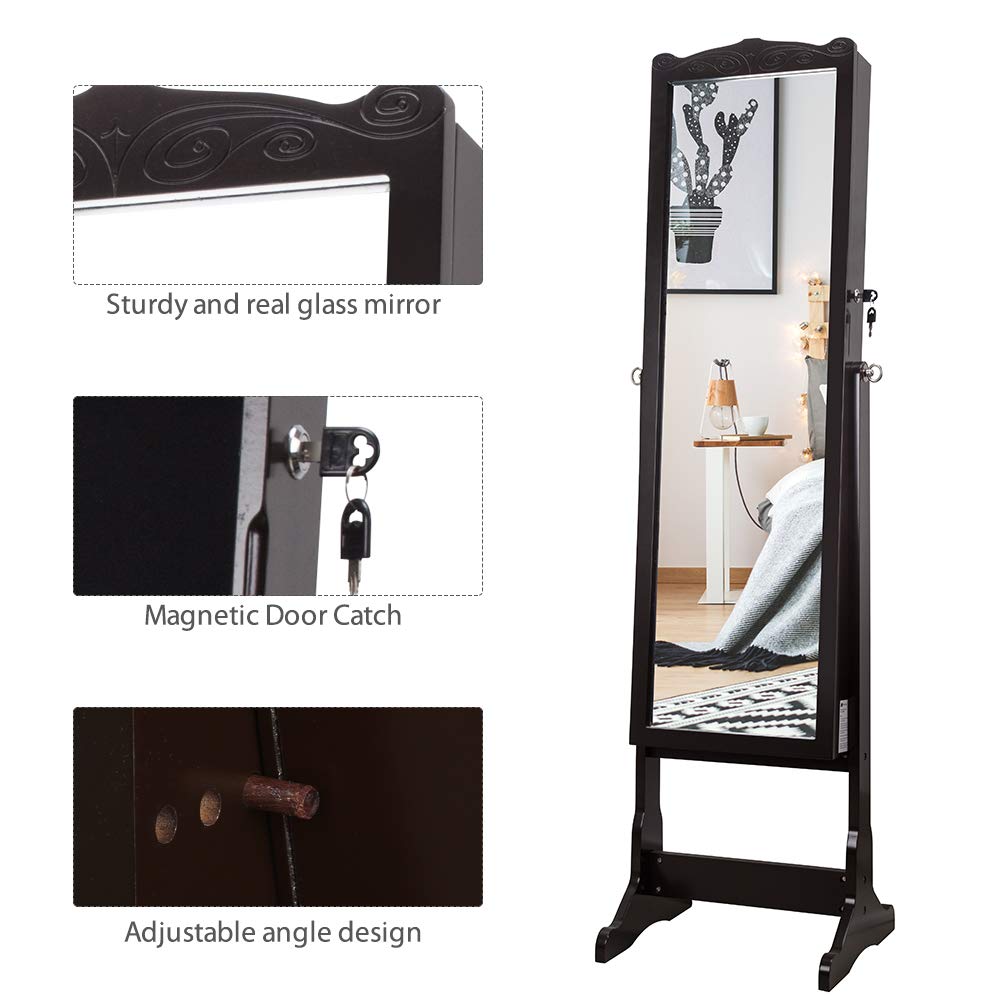 TOUCHxEL Gabinete Joyero De Pie Con Espejo Armario Para Joyas Para