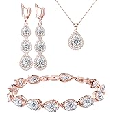 LMXXVJ Necklace Long Earrings Bracelet Set, White Gold Plated Created Blue Sapphire Jewelry Set Wedding Party Gift Jewelry for Women Bridal Bridesmaid