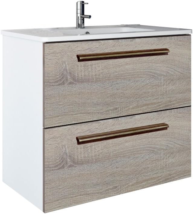 RANDALCO 24" Maine Modern Bathroom Vanity Cabinet Set, Walnut Looking Finish | 24 x 24 x 18 Inch Vanity + Ceramic Top + Mirror. …