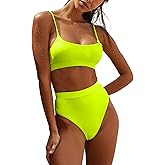 MELYUM High Waisted Bikini Sets for Women Two Piece Swimsuit Tummy Control Bathing Suit Cheeky Bottoms Push Up Top