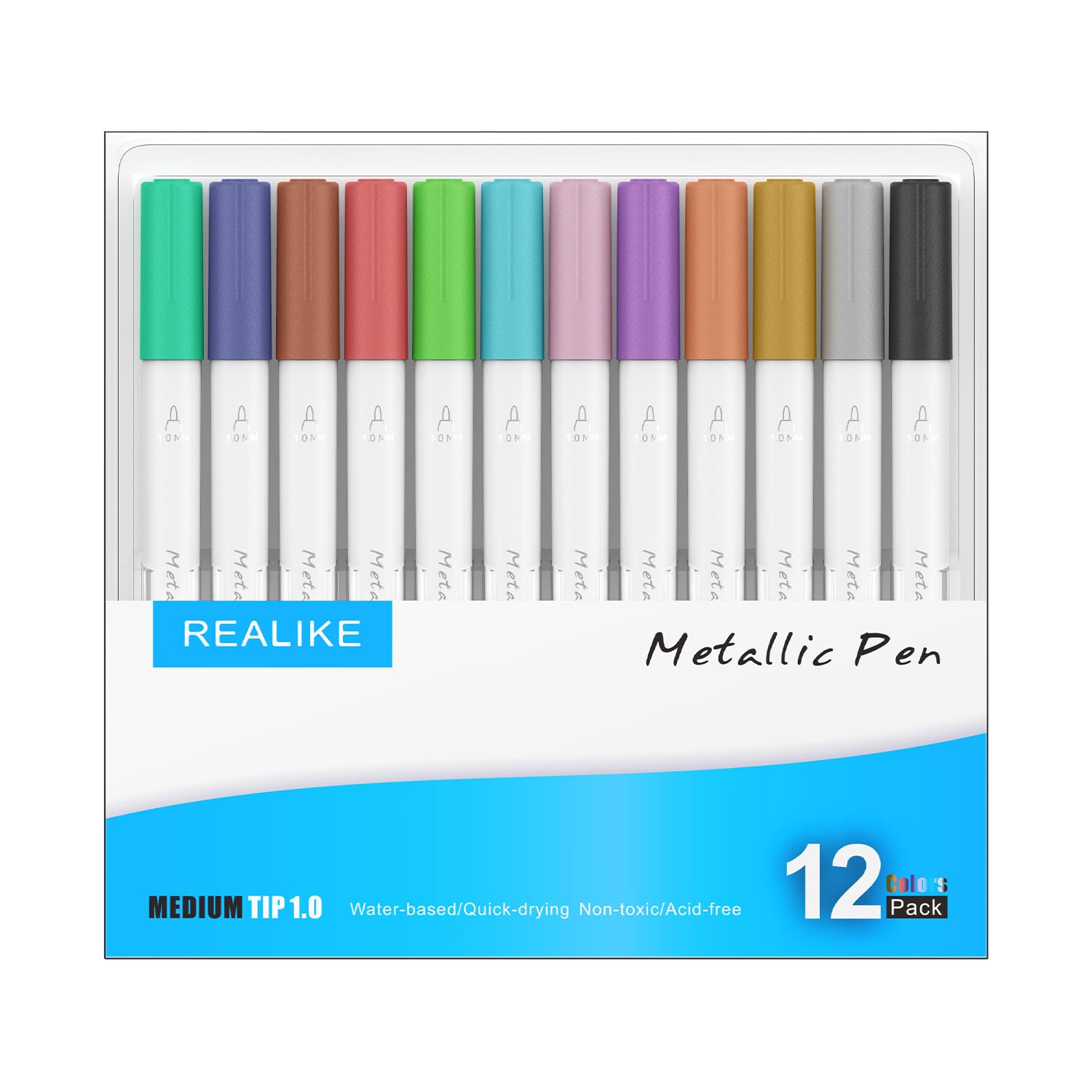REALIKE Metallic Marker Pens Compatible with Cricut Joy pack set of 12 Pens 1.0 Medium Point Metallic Permanent Pens for Drawing Writing Calligraphy