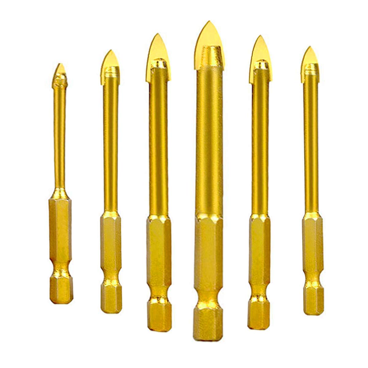 ZFYQ Glass Drill Bits for Ceramic Glass Tile Marble Mirror, with 1/4" Hex Shank Titanium Coating, Set of 6 Pieces, 3/4/5/6/8/10mm