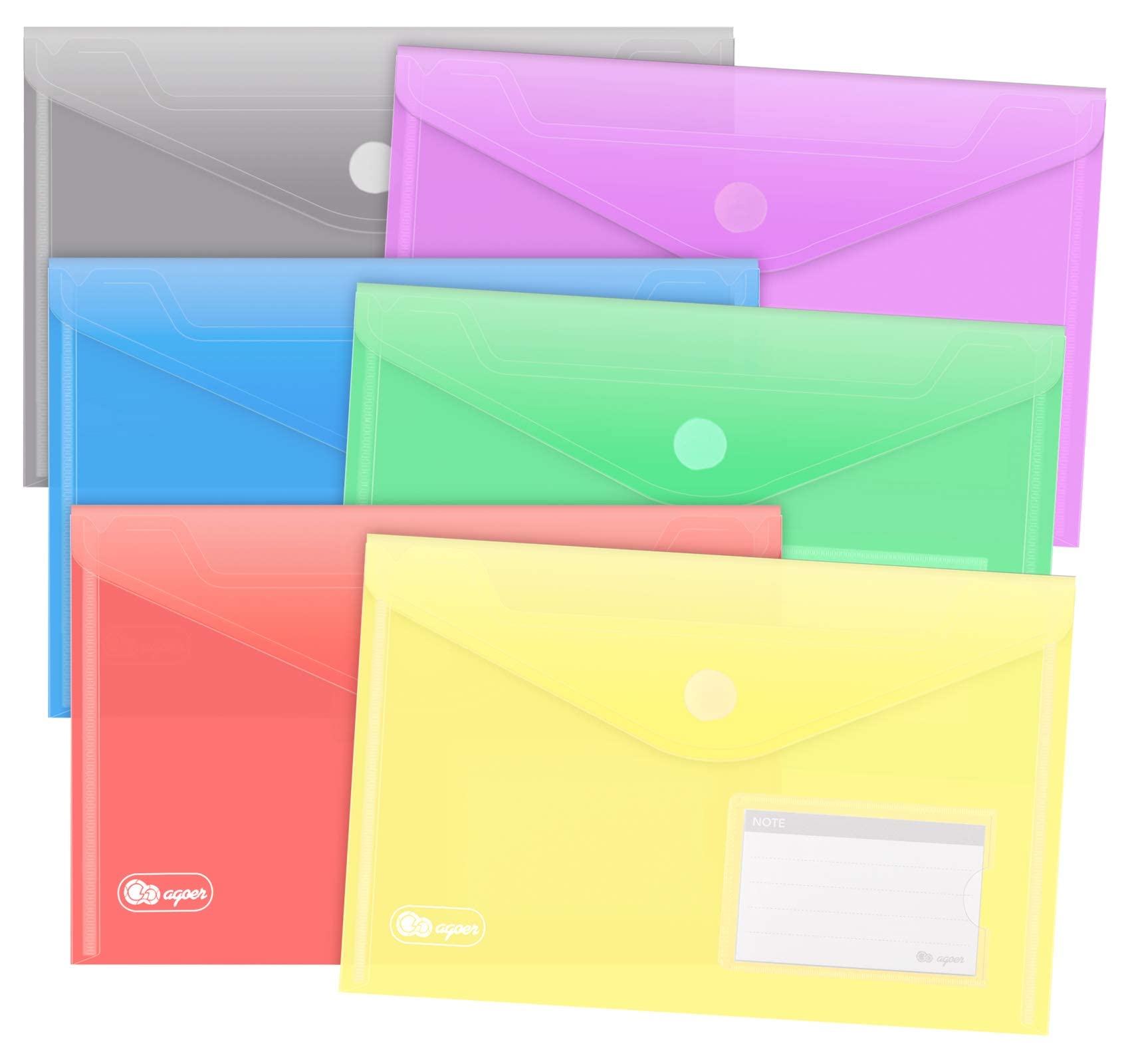 Set of 12 Document Wallets A5 6 Colour Document Wallets for Filing Documents with Perforated Edge/Label Pocket and 20 Pieces Gifted Business Card