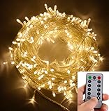 echosari 100 LEDs Outdoor LED Fairy String Lights Battery Operated with Remote (Dimmable, Timer, 8 Modes) - Warm White