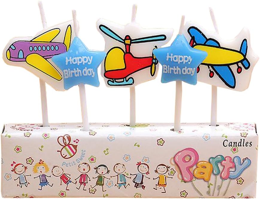 Fayear Cartoon Birthday Party Cake Candle for kids Funny Time Party Birthday Decoration 5PCS/Box (Airplane)