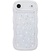 ZTOFERA for iPhone Air Case,Cute Curly Wave Case with Star Glitter,Clear Shiny Bling Soft TPU Shockproof Phone Protecive Cover for Women Girls-White
