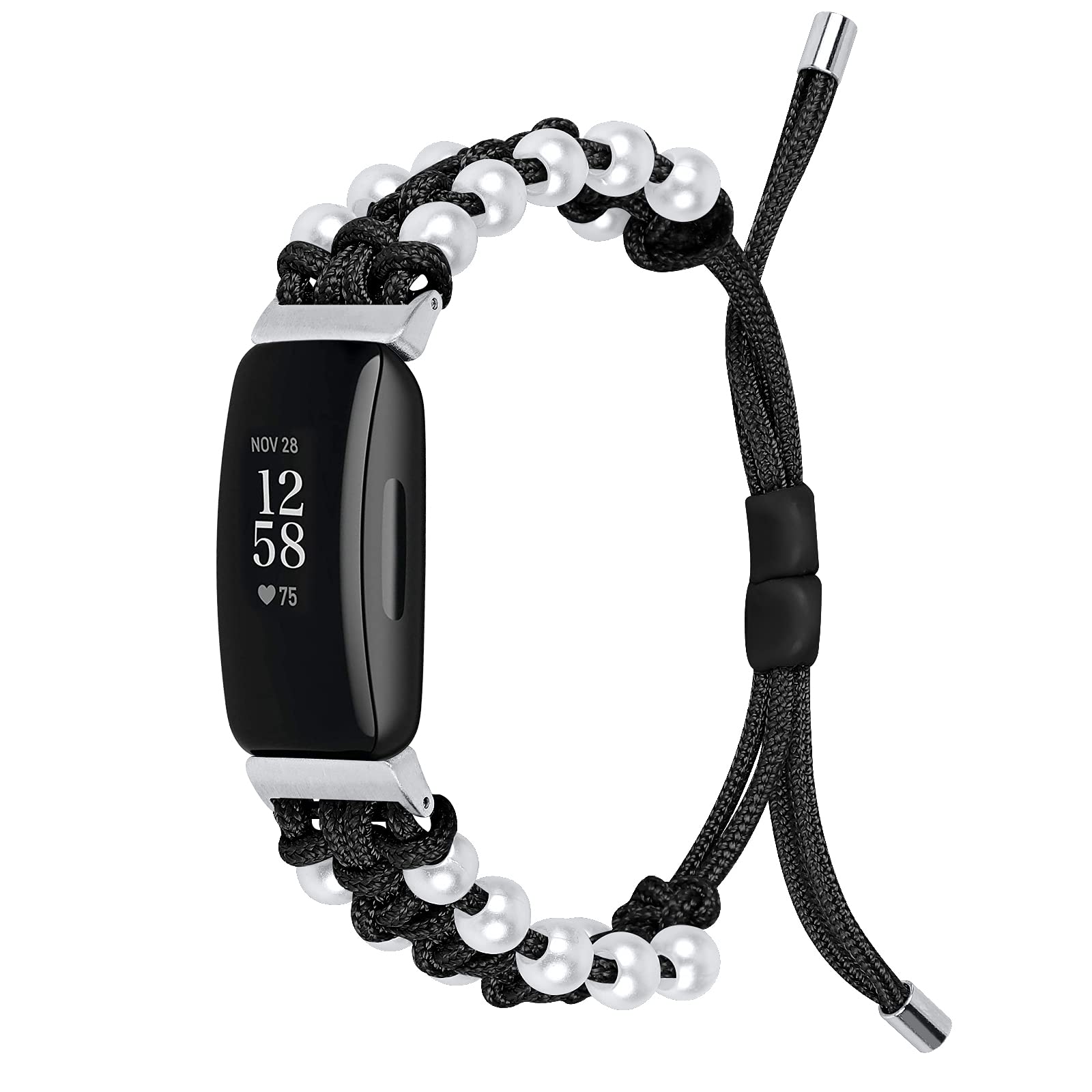 Ginamart Strap Compatible with Fitbit Inspire HR/Inspire/Ace 2 Strap, Women Men Nylon Braided Adjustable Replacement Strap Wristband for Fitbit Inspire Small Large (Black)