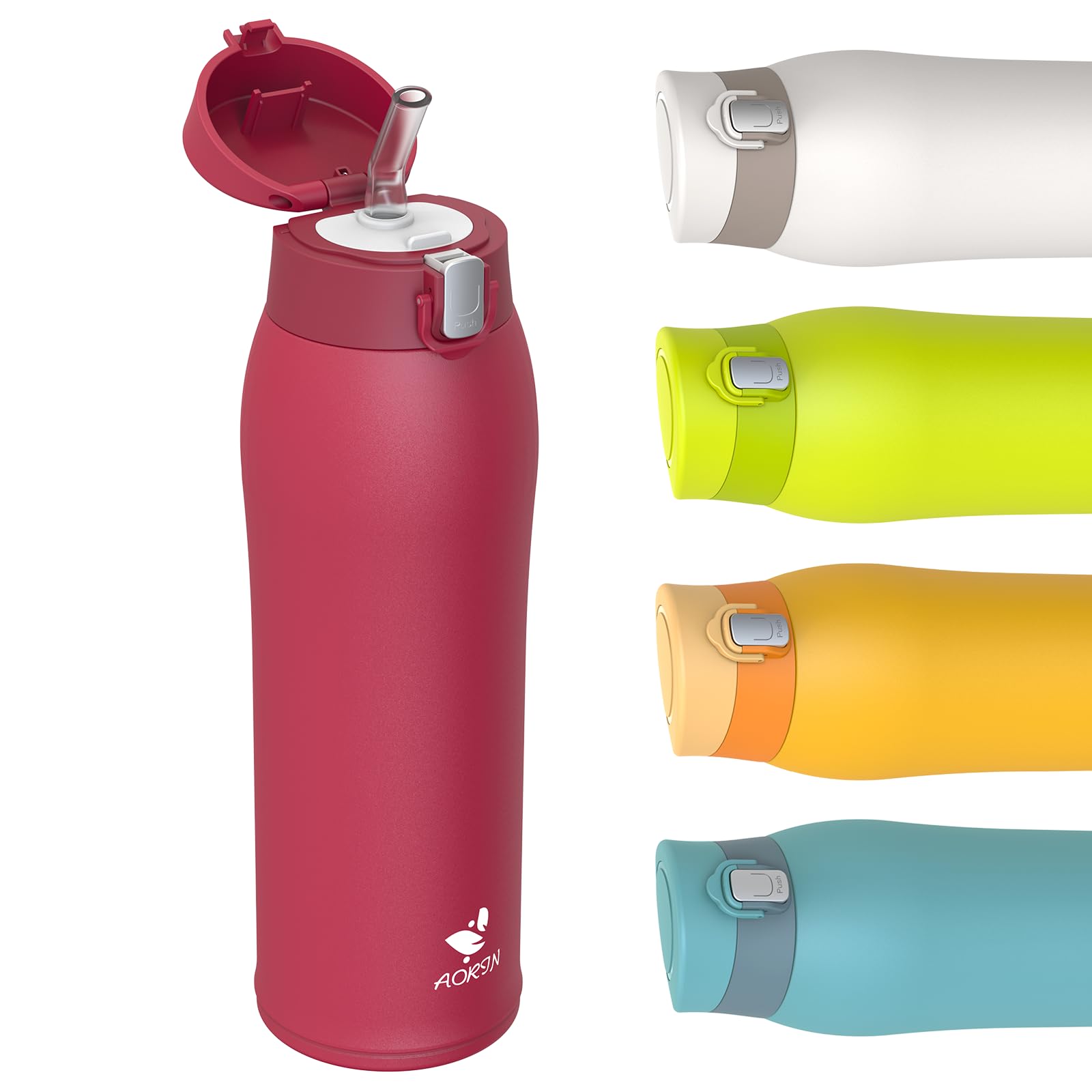 AORIN Stainless Steel Water Bottle, 750ml Insulated Water Bottles with Straw Flip Lid, Double Walled Metal Bottle Keep Drinks Hot & Cold, Leakproof, BPA-Free Flask for Travel, Sport, Gym