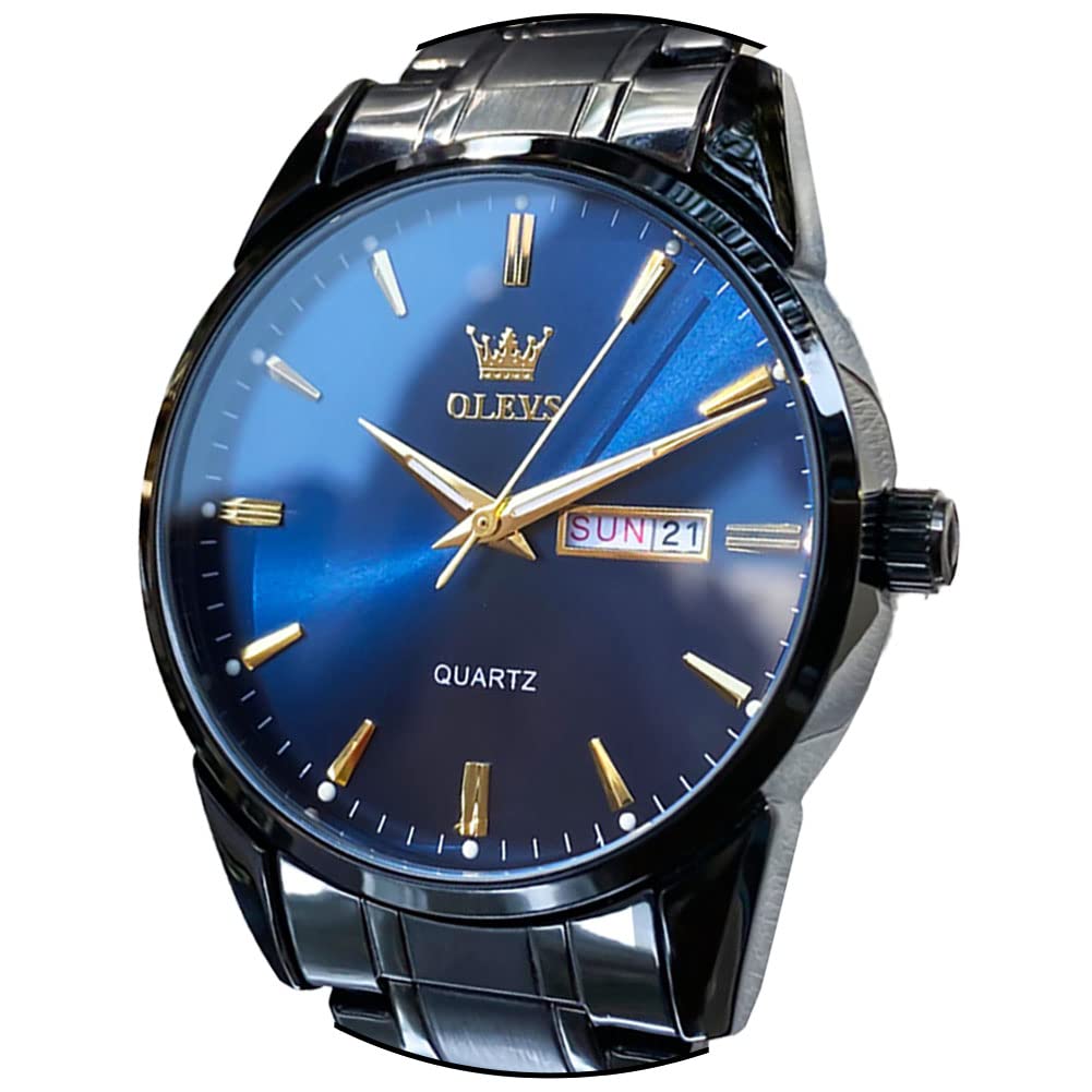 OLEVS Watch for Men Stainless Steel Business Dress Analog Quartz Men Watch Large Face Day Waterproof Luminous Classic Wrist Watch