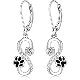 Cat Dog Paw Print Earrings for Women Sterling Silver Valentine Infinity Heart Puppy Claw Leverback Drop Dangle Earrings Cute Animal Memorial Jewelry Valentines Day Gifts