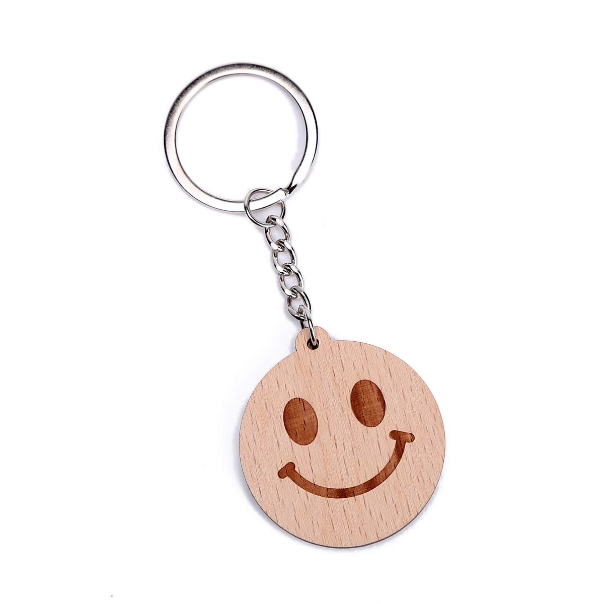 Wooden Keychain, Gift Keychain for Family and Friends (Smiley Face)