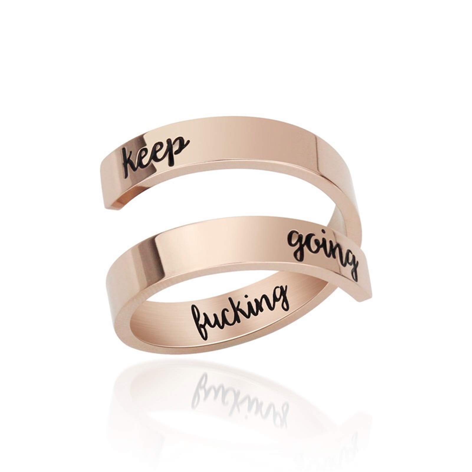 HMOOY Inspirational Motivational Stainless Steel Personalized Engraved Stacking Ring Adjustable Spiral Wrap Twist Ring Accessories Jewelry for WoMen (Keep Going-Rose Gold 1)
