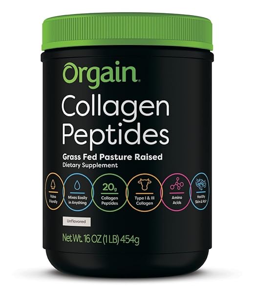 Orgain Grass Fed Pasture Raised Hydrolyzed Collagen Protein Powder, Gluten Free, Soy Free, Non-GMO, Type I and III, 1 Pound