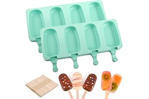 WMKGG Popsicle Silicone Molds Set, 2 PCS Ice Cream Molds with 50 Wooden Sticks for Cake Pop, Ice Pop, Cakesicles (Standard Si