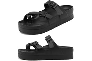 HAIFAGO Womens Platform Sandals with Arch Support, Adjustable Buckle Beach Sandal Woman Comfort Lightweight Ultra Cushion EVA Slides