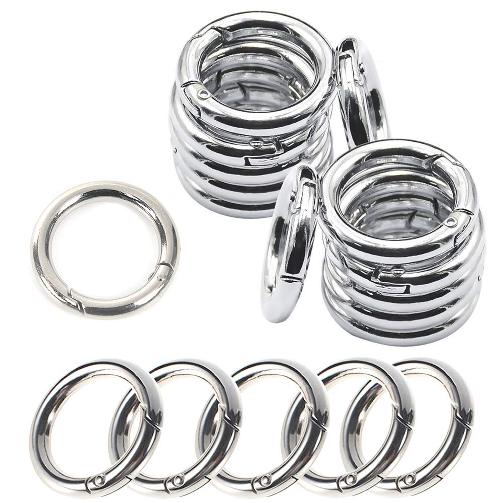 Gurxi Round Carabiner Snap Ring Round Zinc Alloy Spring Snap Hooks Clip O-ring Carabiner Circle Round Snap Hook Used For Keyrings Crafts Or Handbag Decorations Shoulder Strap Fixings 30 Pieces(Silver)