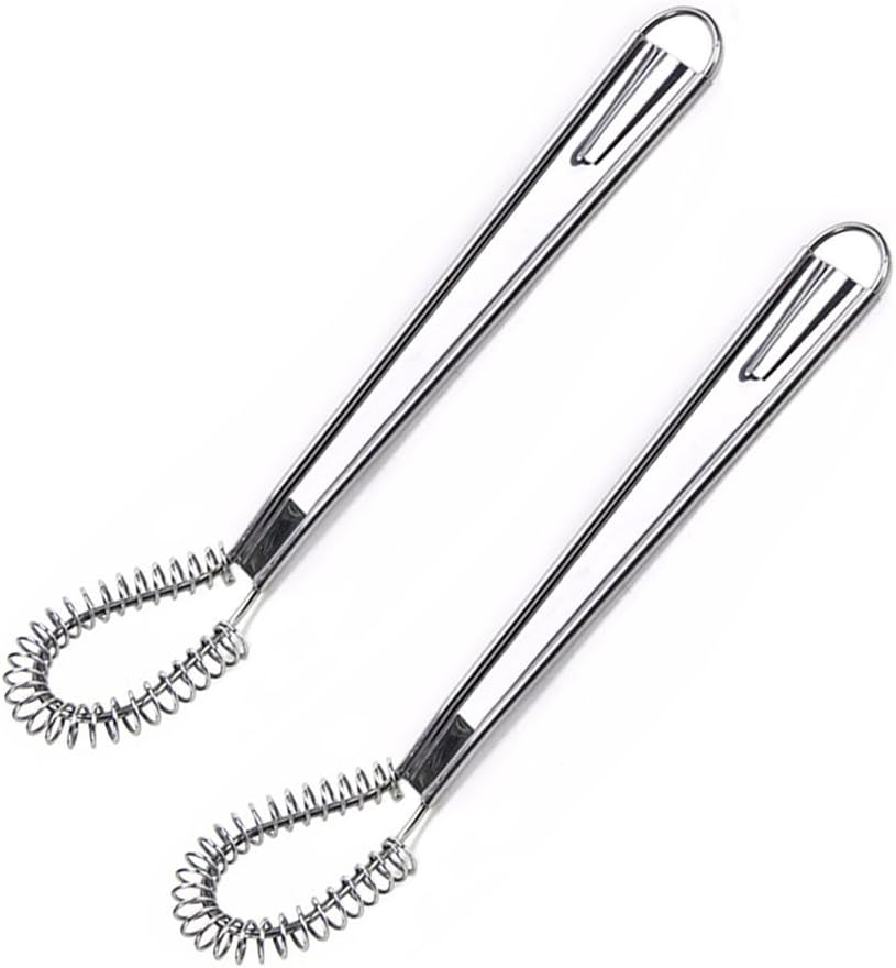 2 Pack Stainless Steel Mini Spring Egg Beater Silicone Whisk Magic Hand Held Sauce Stirrer Blender Milk Frother Foamer Coffee Mixer (Steel Coil)