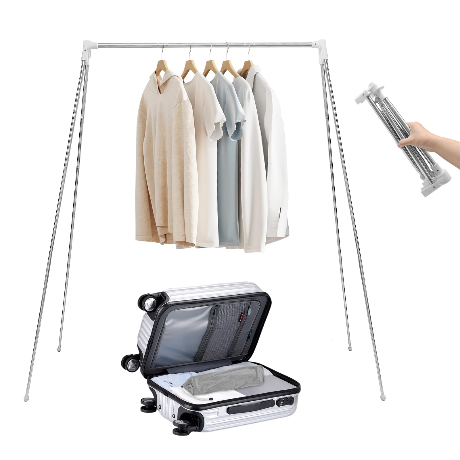 XIAONAN Portable Travel Garment Rack,13-28 Inch Compact Stainless Steel Foldable Clothes Drying Rack,Collapsible Clothing Rack for Camping,Travel,Hotel Room,Laundry