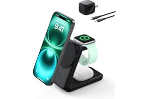 Belkin MagSafe Charger Compatible, 3-in-1 Charging Station, Qi2.2 25W Magnetic Wireless Charger Dock, Foldable Charging Stand for iPhone 17/16/15, Apple Watch, AirPods, Pixel 10 (45W Adapter Included)