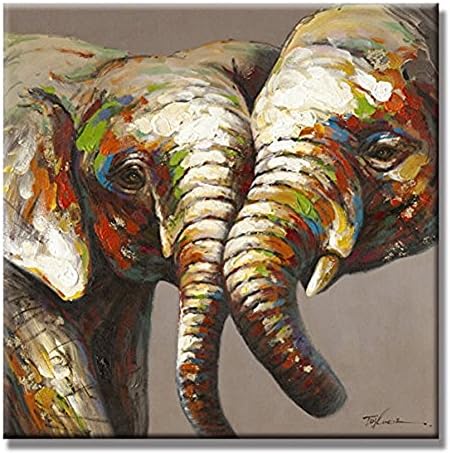 YIDA YUN Oil Painting By Hand-Painted Animal Elephant Lovers with Frame 24 x 24 Inch(60cm x 60cm)