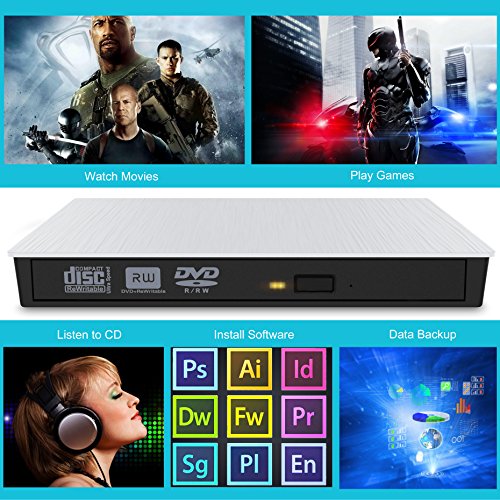 External DVD Drive USB 3.0,Valoin 2018 Updated Version Portable CD DVD +/-RW Drive Slim External CD DVD Reader Writer Player for Laptop Desktop MacBook Windows10/8/7/XP/Vista/Mac OS