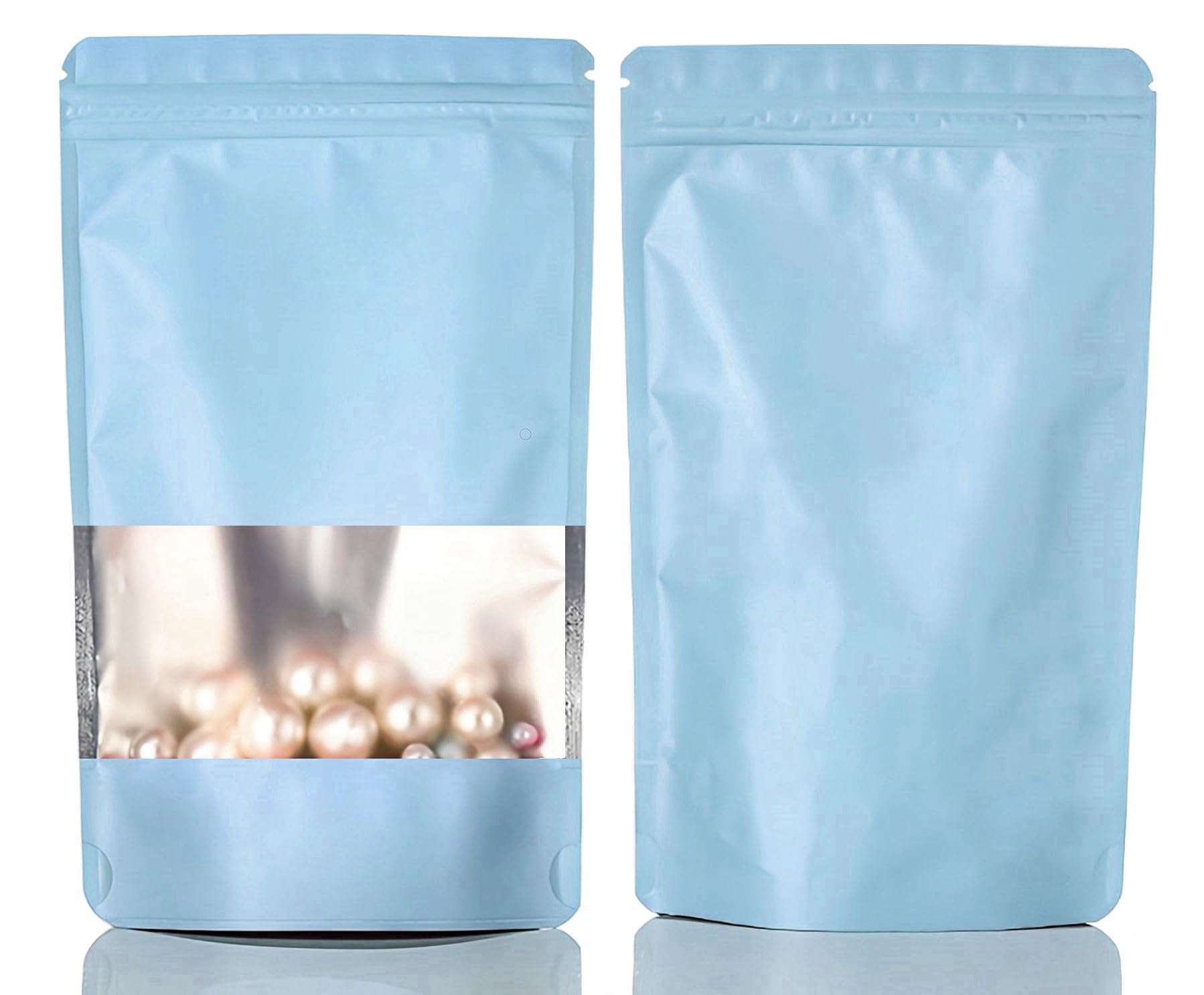 Rimiko 50pcs Resealable Mylar Stand up Ziplock Bags with Clear Window, Zipper Aluminum Foil Pouches, Reusable Mylar Bags Color Packaging for Candy Coffee Beans Food Storage (Sky Blue, 6.3"x 9.5")