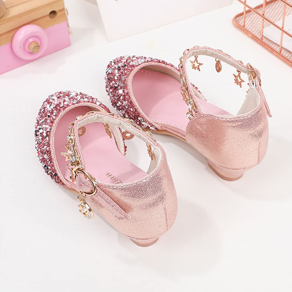 ChuLian Little Kids Girls Dress Pumps Glitter Sequins Princess Low Heels Princess Dress Shoes Party Dance Shoes Rhinestone Sandals