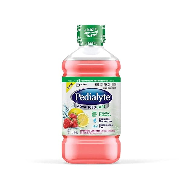 PEDIALYTE ADVANCEDCARE ELECTROLYTE SOLUTION, QUICKLY REPLACES FLUIDS, ZINC, AND ELECTROLYTES TO PREVENT DEHYDRATION, PLUS PREBIOTICS TO HELP PROMOTE DIGESTIVE HEALTH, 1 LITER, STRAWBERRY LEMONADE