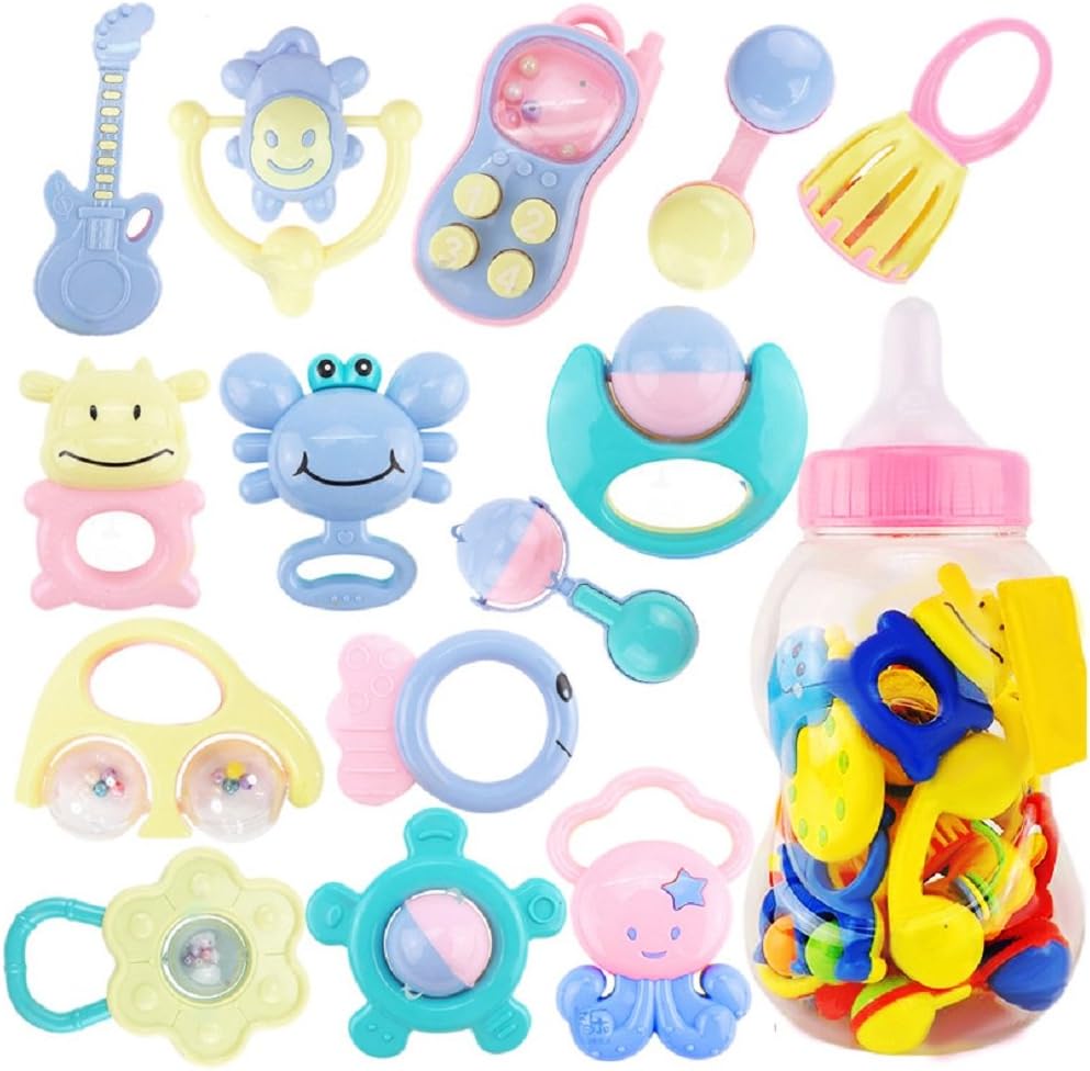 Aokbi 14PCS Cute Newborn Infant Baby Girl Boy Rattles Toy Developmental Musical Toy Set (Pink)
