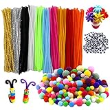 HEHALI 800pcs Pipe Cleaners Set，Including 350pcs Colorful Pom Poms,250pcs 10 Colors Pipe Cleaners and 200pcs Wiggle Googly Eyes for Craft DIY Art Supplies (800pcs)
