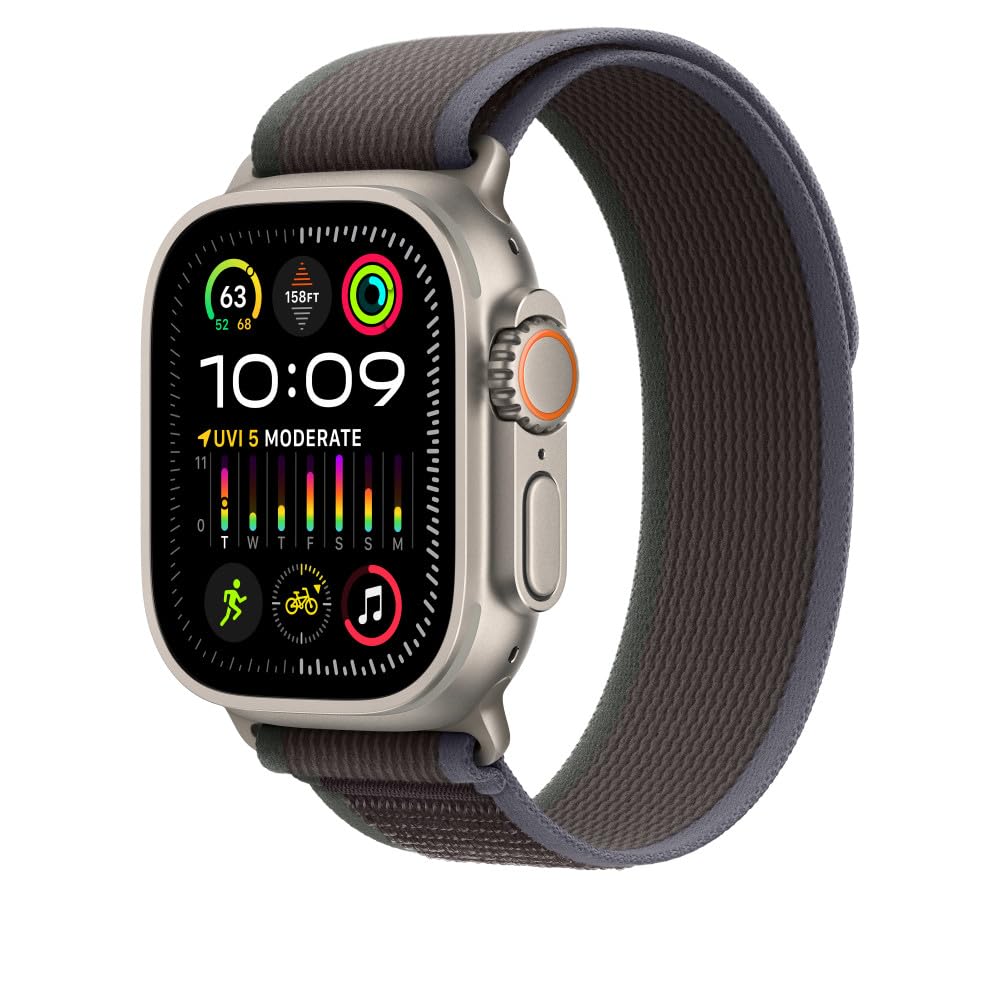 Apple Watch Band - Trail Loop (49mm) - Blue/Black with Rugged Titanium Finish - M/L