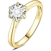 JewelryPalace Classic 0.5-2ct Round Cut Moissanite Solitaire Engagement Rings for Women, 14K White Yellow Rose Gold Plated 925 Sterling Silver Promise Ring, Simulated Diamond Anniversary Rings D-F VVS