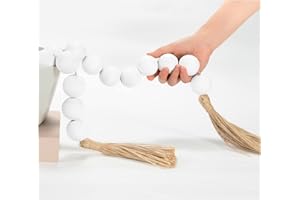 OMISHE Extra Large Wood Bead Garland White with 1.6" Diameter Wooden Beads and Tassels, 41" Long Rustic Farmhouse Country Decorative Beads for Home Tiered Tray Decor, White