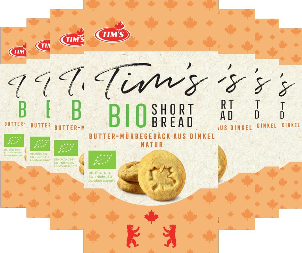 Tims Feines Bio Shortbread Natur 7x 165 g I Original Kanadische Butterkekse I Buttriges, süßes Dinkel-Mürbteig-Gebäck ohne Konservierungsstoffe I Traditionelle kanadische Backwaren Made in Germany