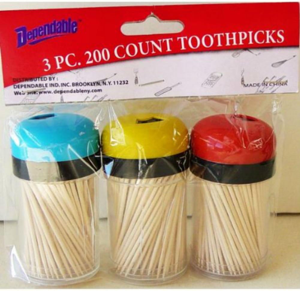 Dependable 3 Pack Toothpicks with Dispensers (200 count