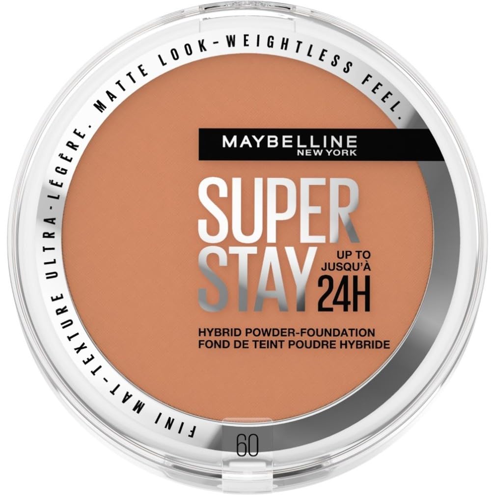 Maybelline Powder Foundation, Long-lasting 24H Wear, Medium to Full Coverage, Transfer, Water & Sweat Resistant, SuperStay 24H Hybrid Powder Foundation, 60 — image 1
