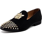 Meijiana Mens Velvet Loafers Dress Shoes with Metal Embellishments Party Luxury Loafer Shoes