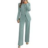ZESICA Women's 2026 Spring Two Piece Suits Set Casual Business Long Sleeve Blazer Jacket Wide Leg Pants Work Outfits Sets